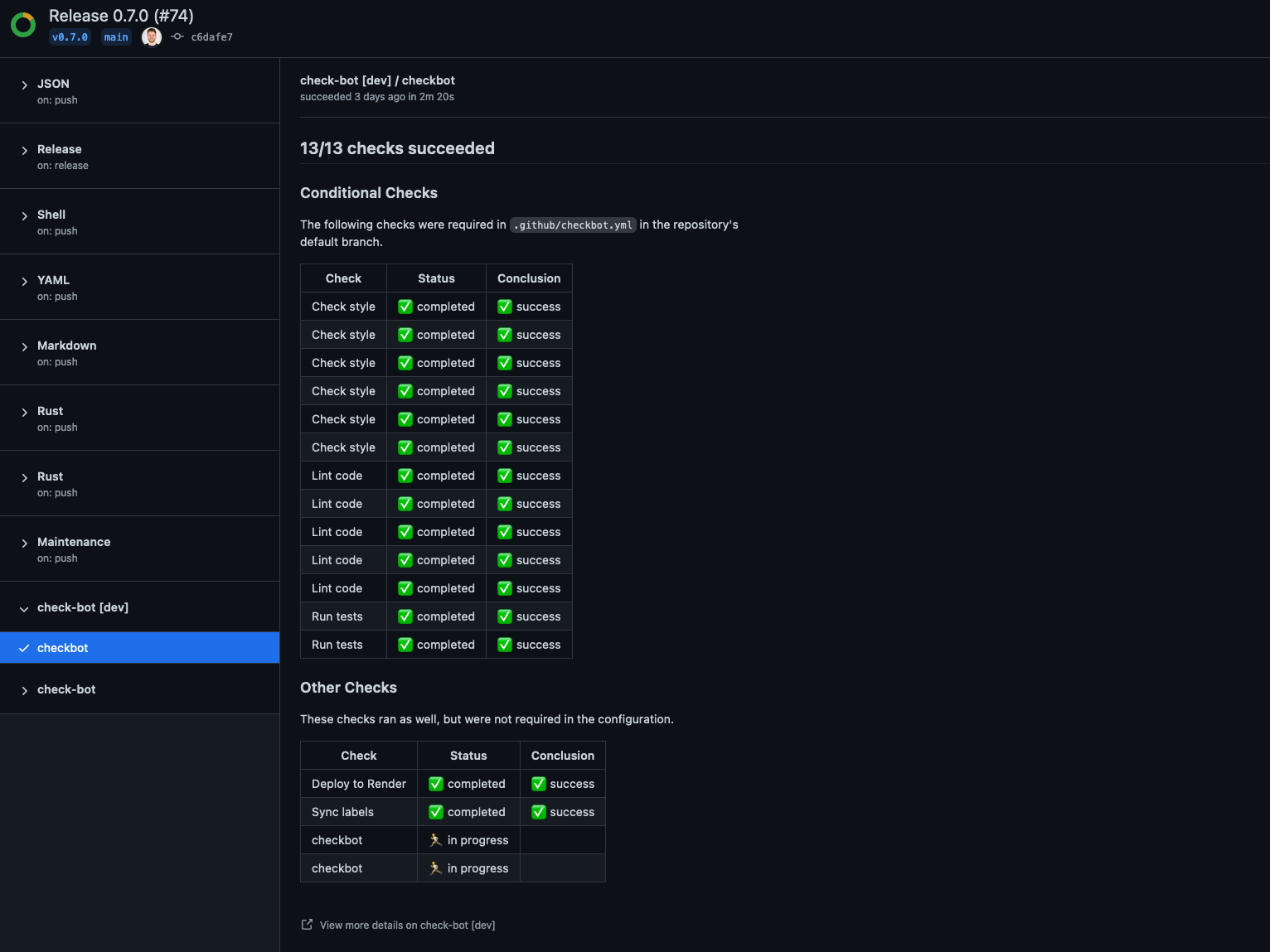 screenshot of the checkbot app